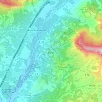 Claret topographic map, elevation, terrain