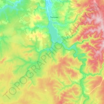 Лысьва topographic map, elevation, terrain