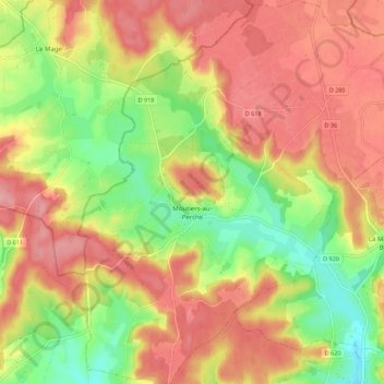 Moutiers-au-Perche topographic map, elevation, terrain