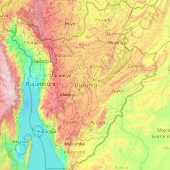 Burundi topographic map, elevation, terrain
