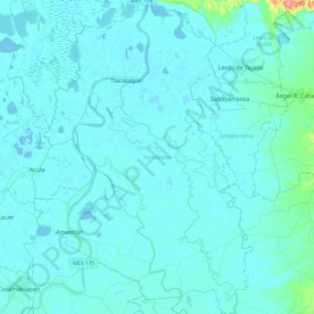 Tlacotalpan topographic map, elevation, terrain