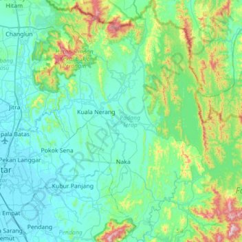 Padang Terap topographic map, elevation, terrain