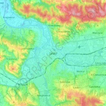 Jasło topographic map, elevation, terrain