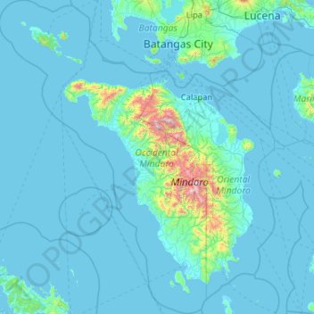 Occidental Mindoro topographic map, elevation, terrain