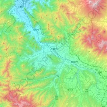 Ueda topographic map, elevation, terrain