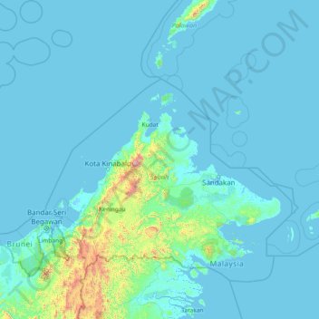 Sabah topographic map, elevation, terrain