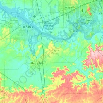 Morgan County topographic map, elevation, terrain