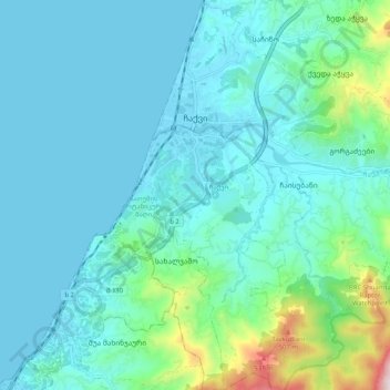 Chakvi topographic map, elevation, terrain