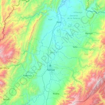 Neiva topographic map, elevation, terrain