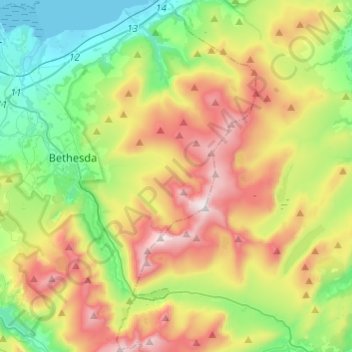 Carneddau topographic map, elevation, terrain