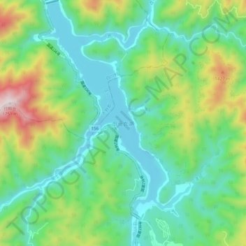御母衣湖 topographic map, elevation, terrain