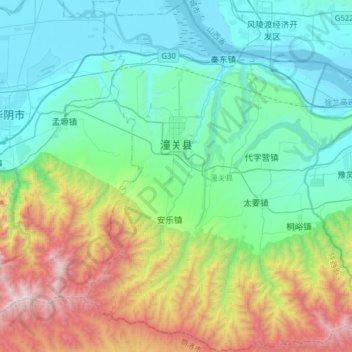 Tongguan County topographic map, elevation, terrain