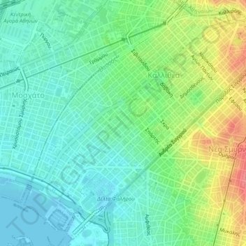 Municipality of Kallithea topographic map, elevation, terrain