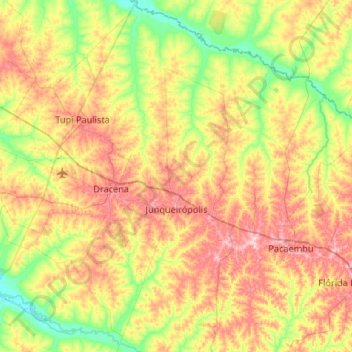 Junqueirópolis topographic map, elevation, terrain