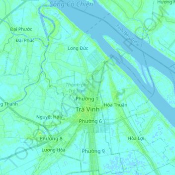 Trà Vinh City topographic map, elevation, terrain