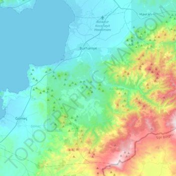 Burhaniye topographic map, elevation, terrain