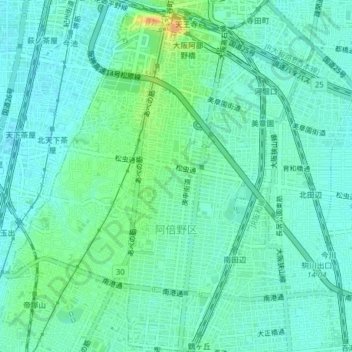 阿倍野区 topographic map, elevation, terrain