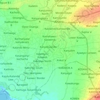 Ahero ward topographic map, elevation, terrain