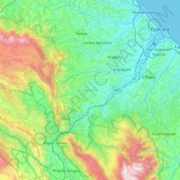 Pescara topographic map, elevation, terrain