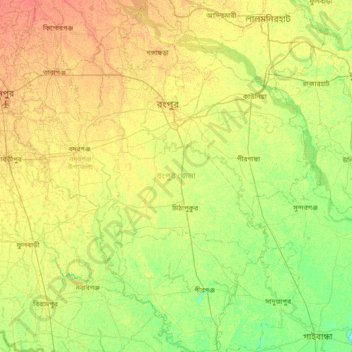 Rangpur District topographic map, elevation, terrain