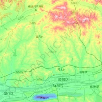 Shuncheng District topographic map, elevation, terrain
