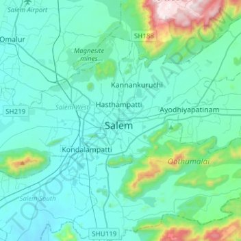 Salem topographic map, elevation, terrain