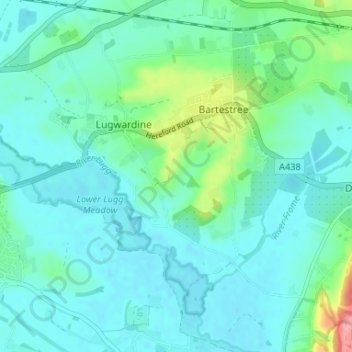 Lugwardine topographic map, elevation, terrain