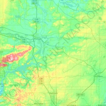 Columbia County topographic map, elevation, terrain