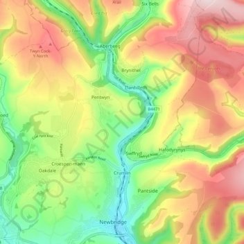 Crumlin topographic map, elevation, terrain