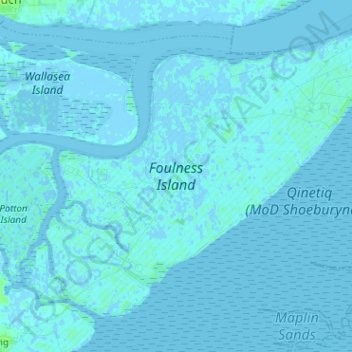 Foulness Island topographic map, elevation, terrain