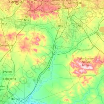 Kliprivier topographic map, elevation, terrain