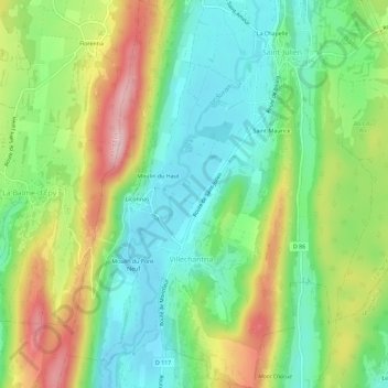 Villechantria topographic map, elevation, terrain