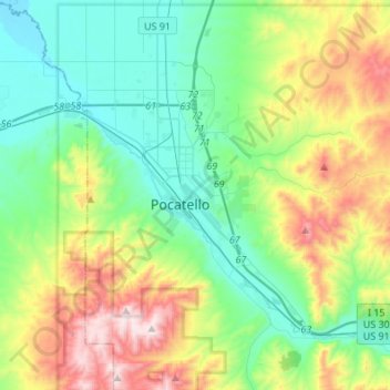 Pocatello topographic map, elevation, terrain