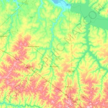 Promissão topographic map, elevation, terrain