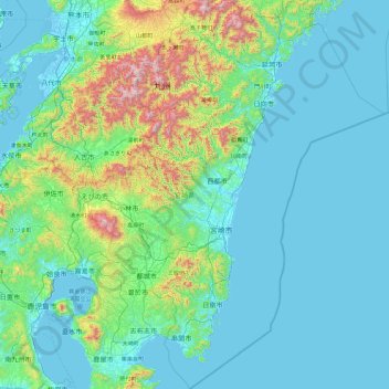 Miyazaki Prefecture topographic map, elevation, terrain