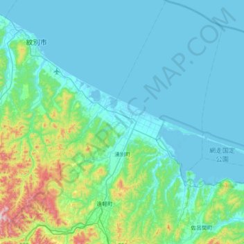 湧別町 topographic map, elevation, terrain