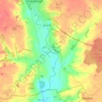 Layham topographic map, elevation, terrain