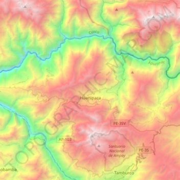 Huanipaca topographic map, elevation, terrain