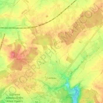 Casteau topographic map, elevation, terrain