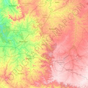 Jhabua topographic map, elevation, terrain