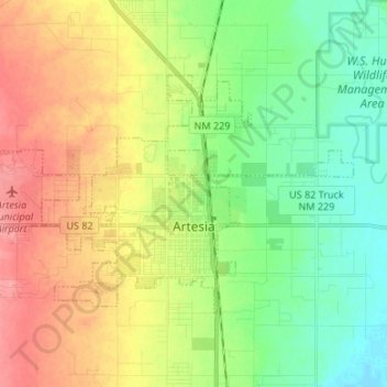 Artesia topographic map, elevation, terrain