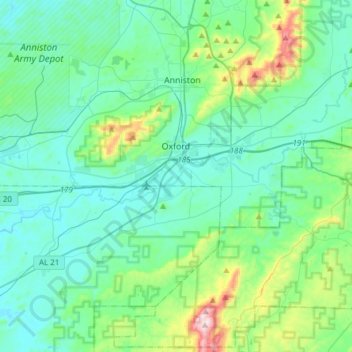 Oxford topographic map, elevation, terrain