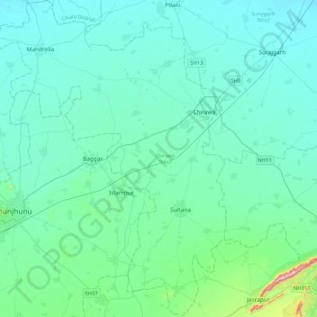 Chirawa Tehsil topographic map, elevation, terrain