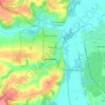 Rylsk topographic map, elevation, terrain