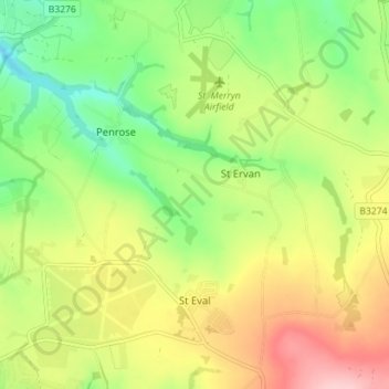 St. Eval topographic map, elevation, terrain