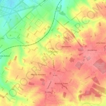 Dullingham topographic map, elevation, terrain