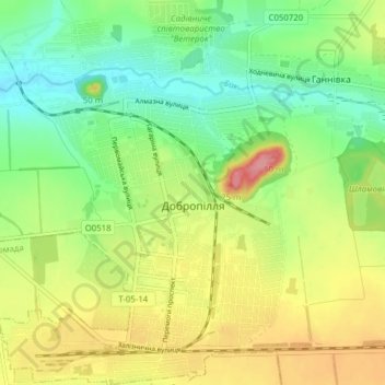 Dobropillia topographic map, elevation, terrain