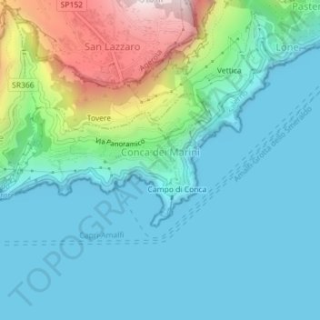 Conca dei Marini topographic map, elevation, terrain