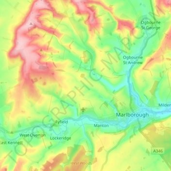 Preshute topographic map, elevation, terrain