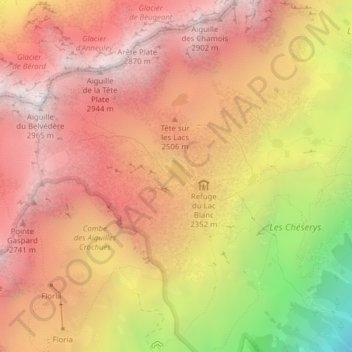 Lac Blanc topographic map, elevation, terrain